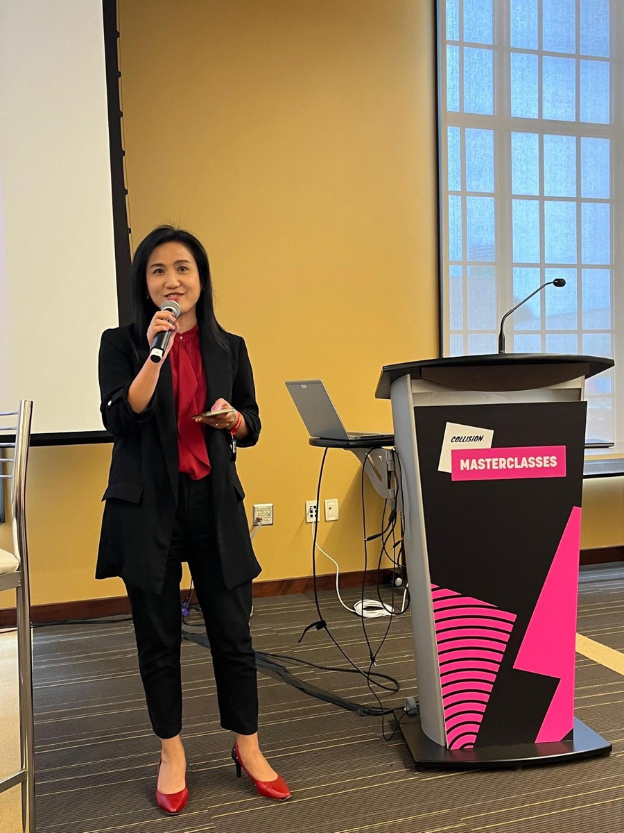 The Director of the Hong Kong Economic and Trade Office (Toronto) (HKETO), Ms Emily Mo, speaks to the participants at the Collision 2024 Masterclass titled “Hong Kong opportunities: Fintech/Crypto/Web3 and beyond” on June 19.