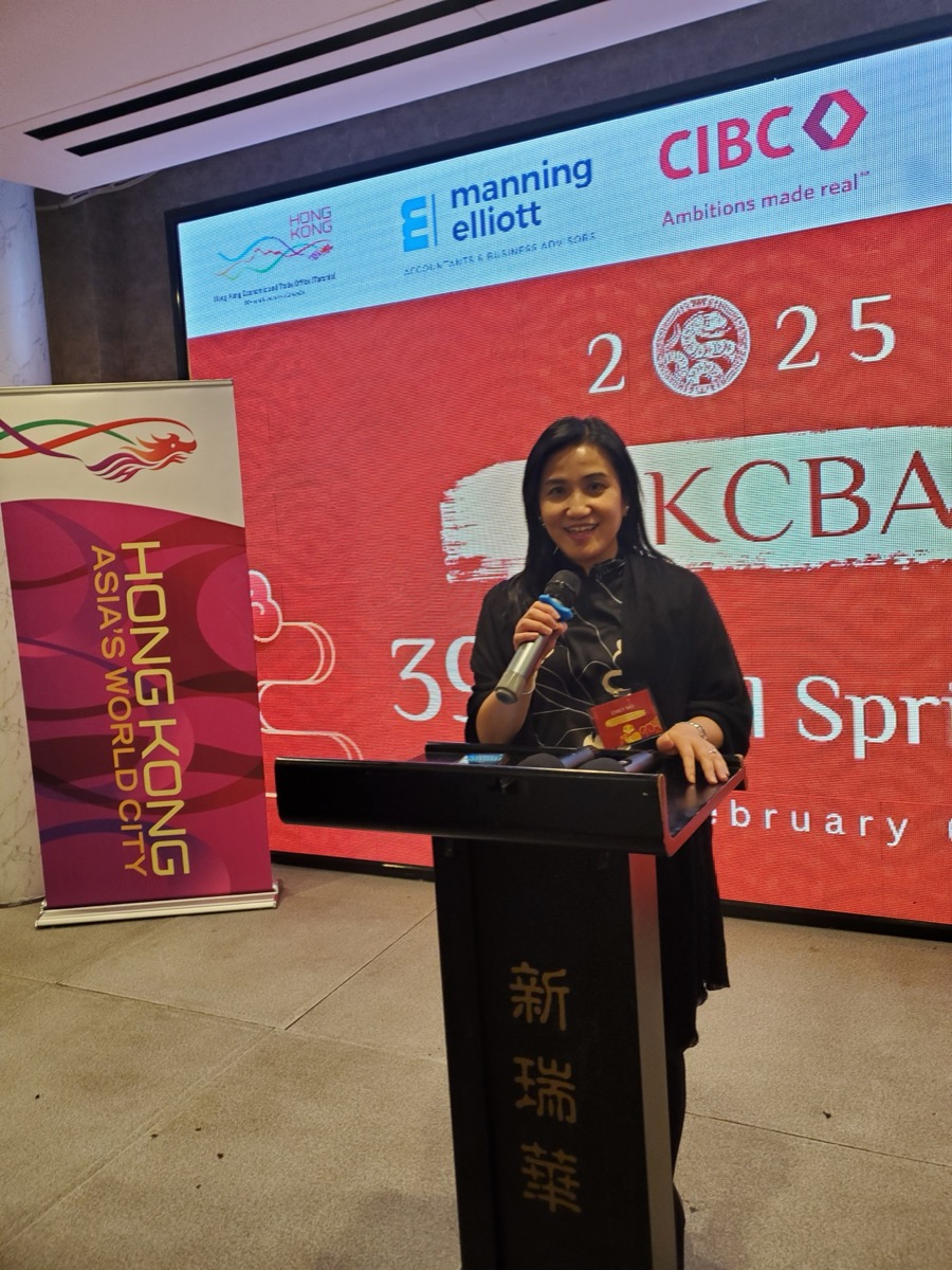 Director of the Hong Kong Economic and Trade Office (Toronto) Ms Emily Mo speaks at the Lunar New Year Gala hosted by the HKCBA (Vancouver Section) on February 6.